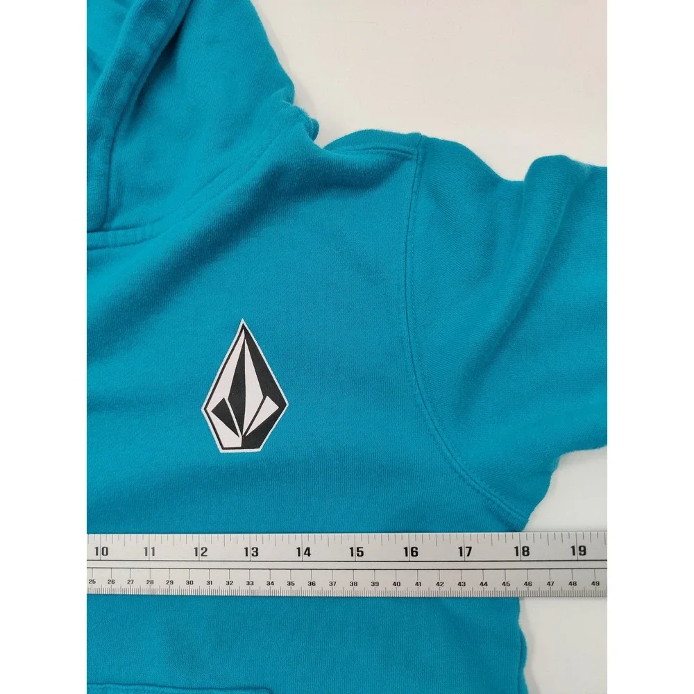 Volcom Kids Teal Blue Pullover Hoodie Stone Logo Graphic Skate Size Medium